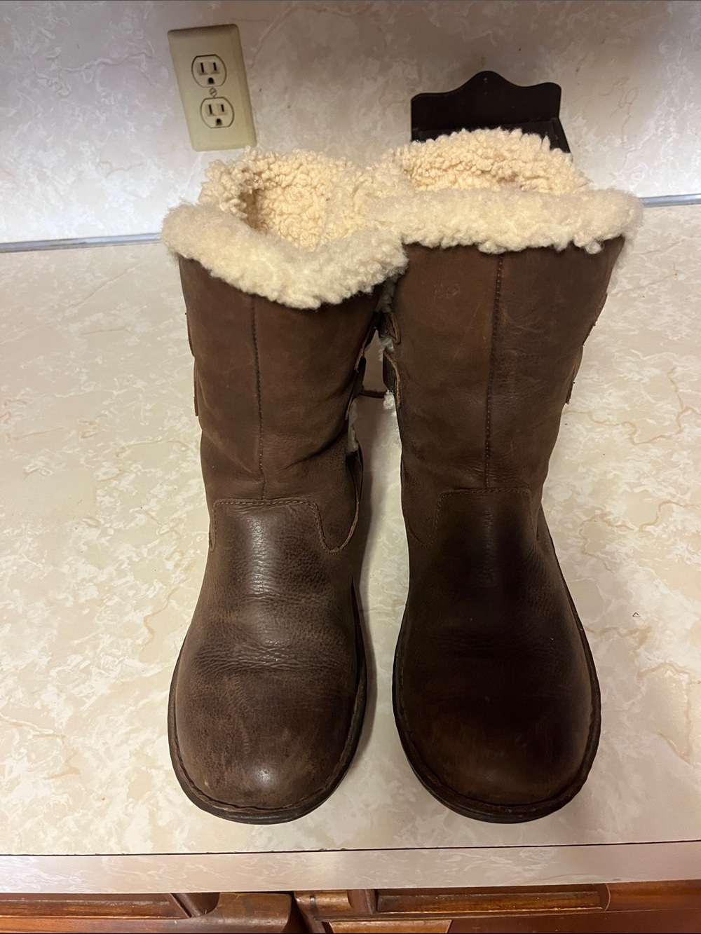 UGG Women's Brown Shearling-Lined Mid-Calf Boots with Cream Fur